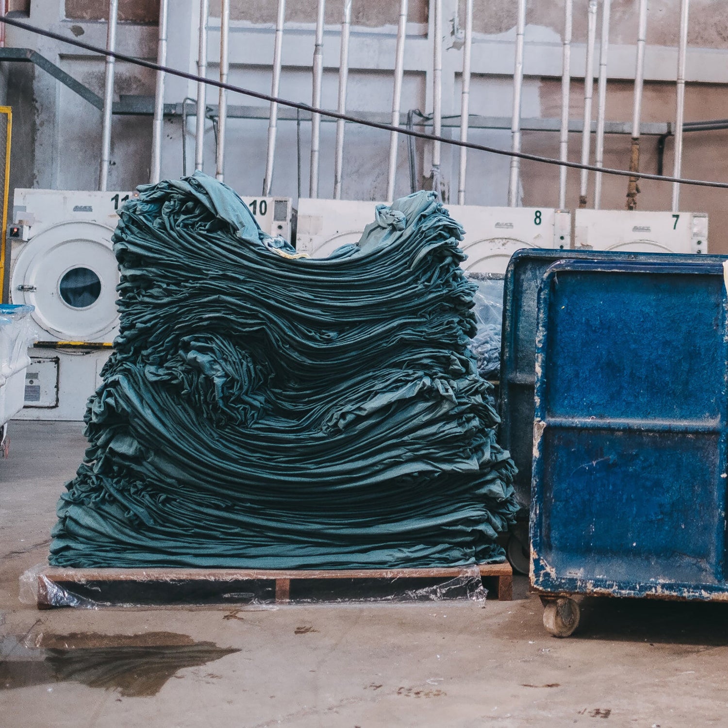 recycled fabric being processed in a facility