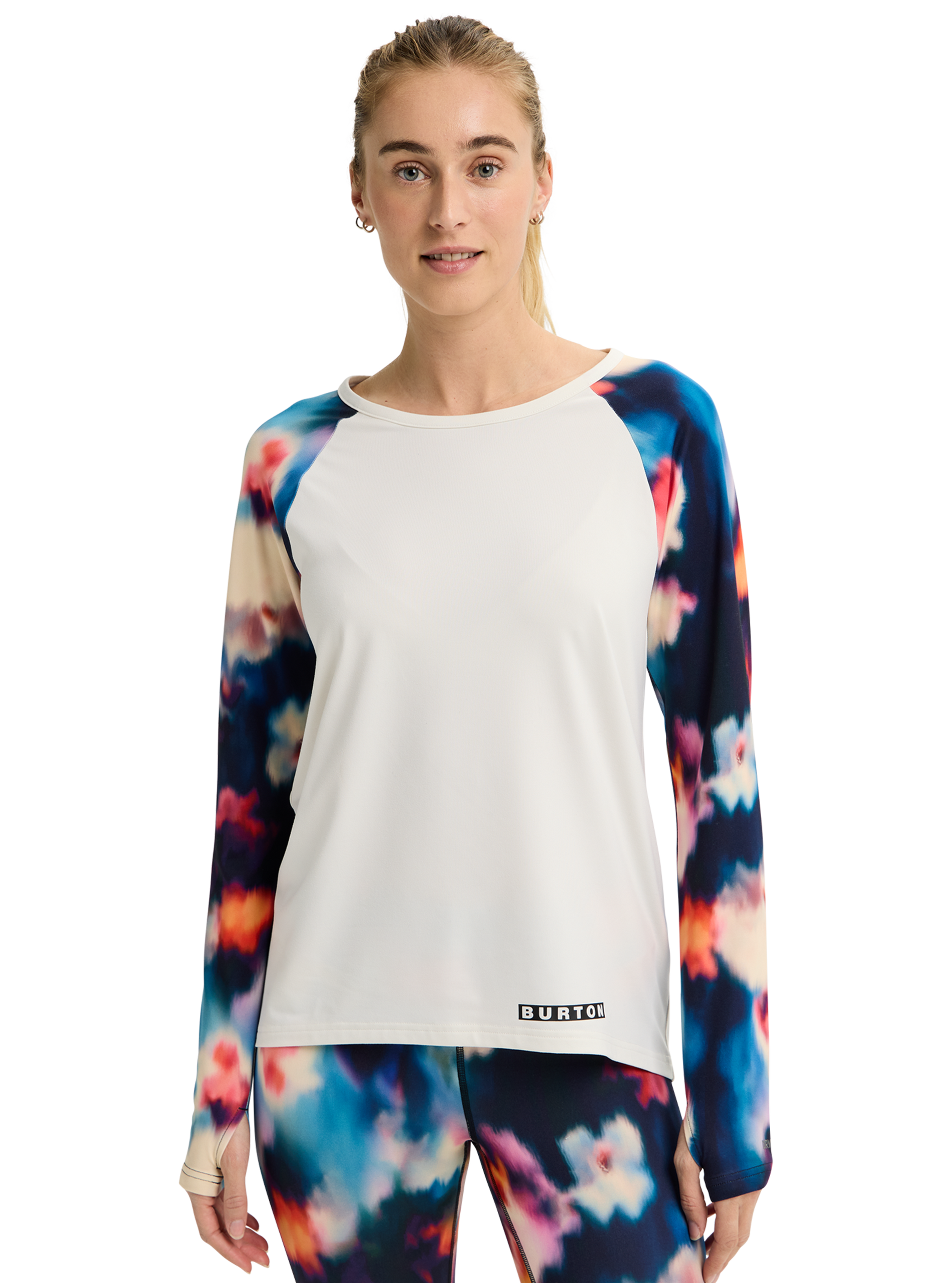 Product image of Women's Burton Roadie Base Layer Tech T-Shirt[Variant:Stout White / Floral Blue]
