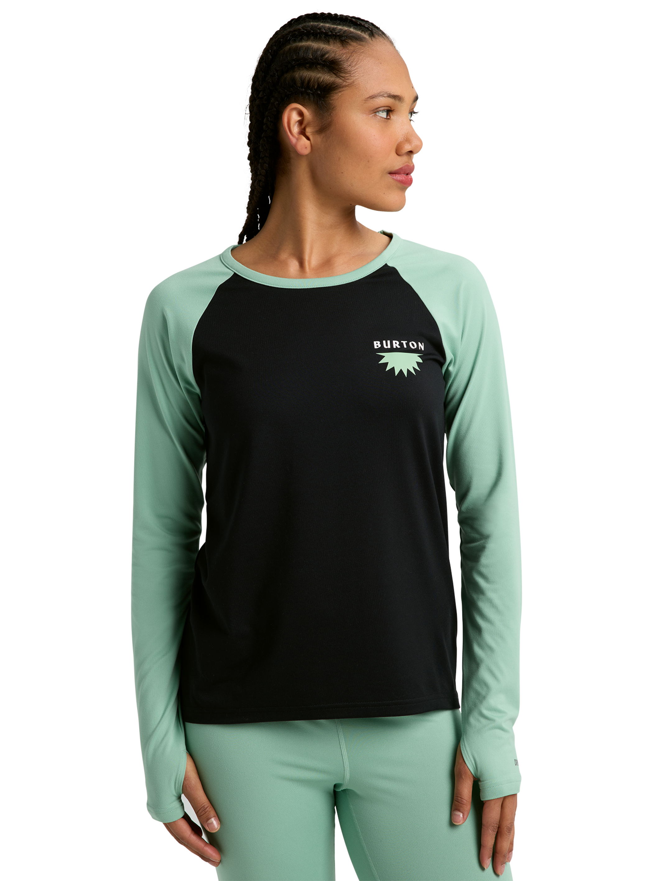 Product image of Women's Burton Roadie Base Layer Tech T-Shirt[Variant:True Black / Soft Sage]