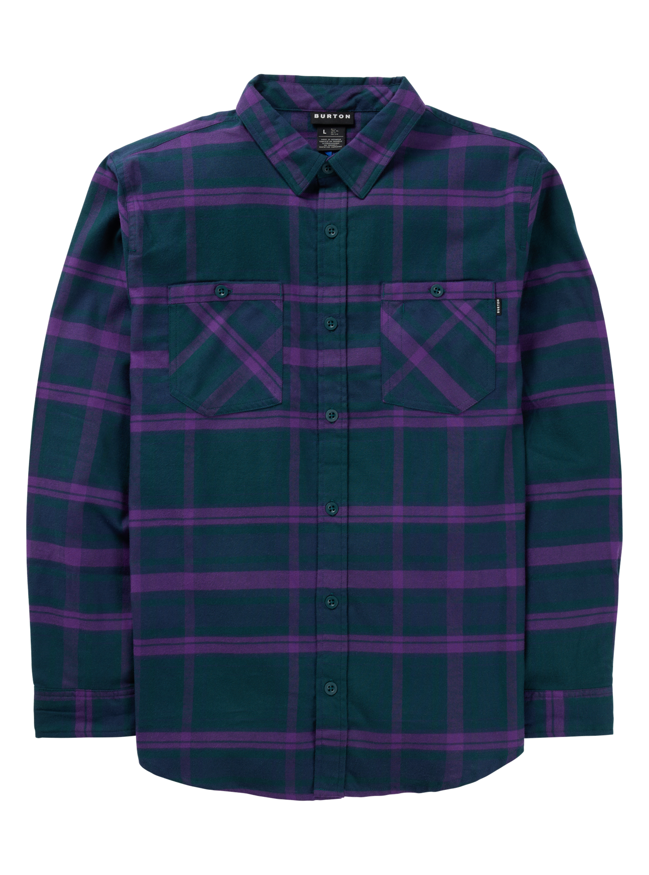 Product image of Men's Burton Favorite Long Sleeve Flannel Shirt[Variant:Deep Emerald Imperial Purple Plaid]