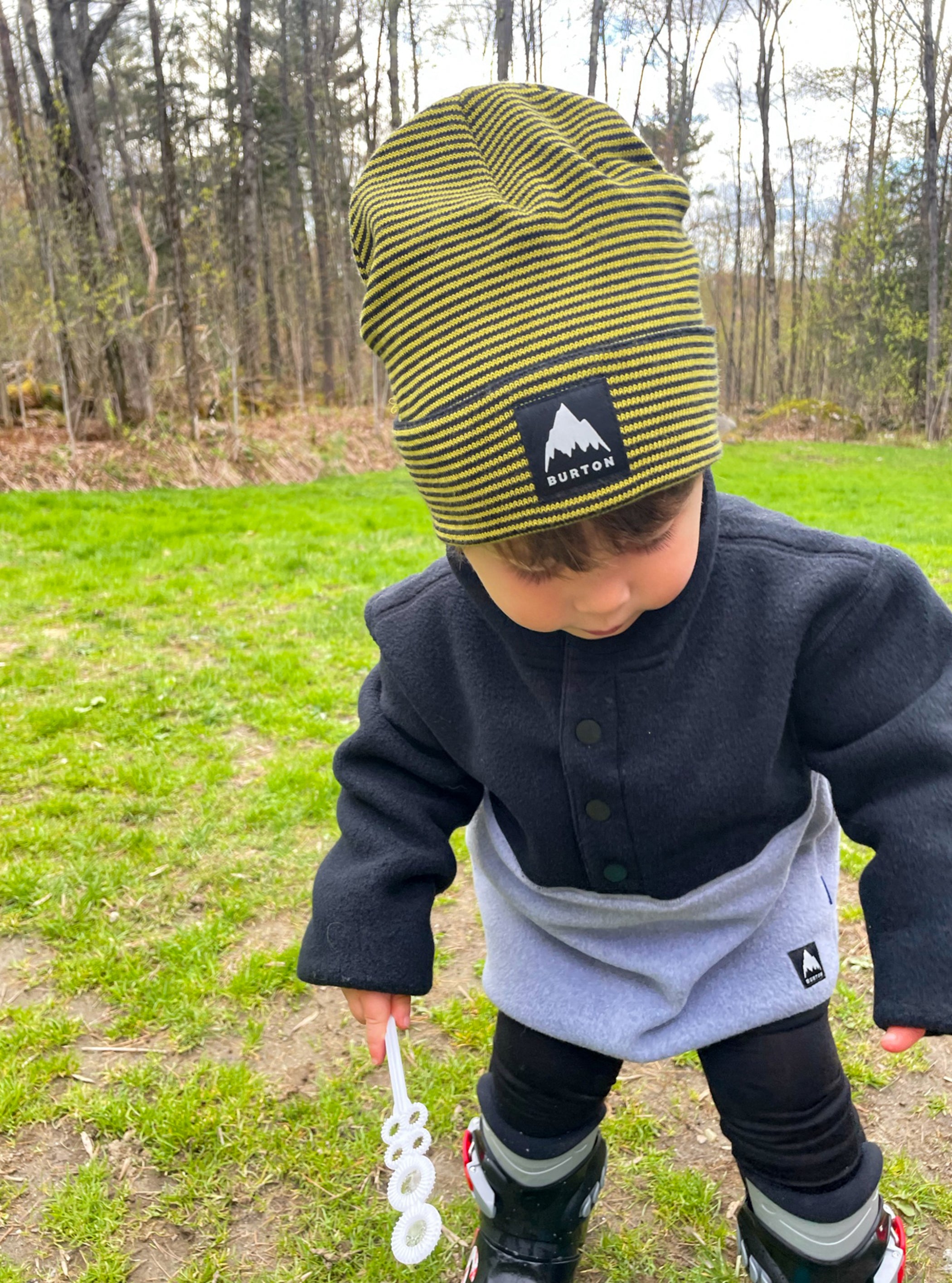 Product image of Kids' Burton Recycled Stripe Beanie[Variant:True Black / Sulfur]
