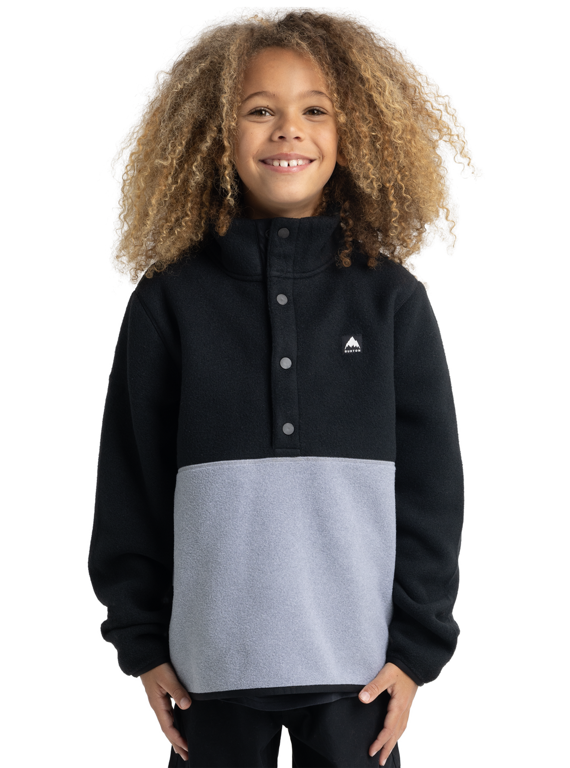 Product image of Kids' Burton Cinder Fleece Anorak[Variant:True Black / Gray Heather]