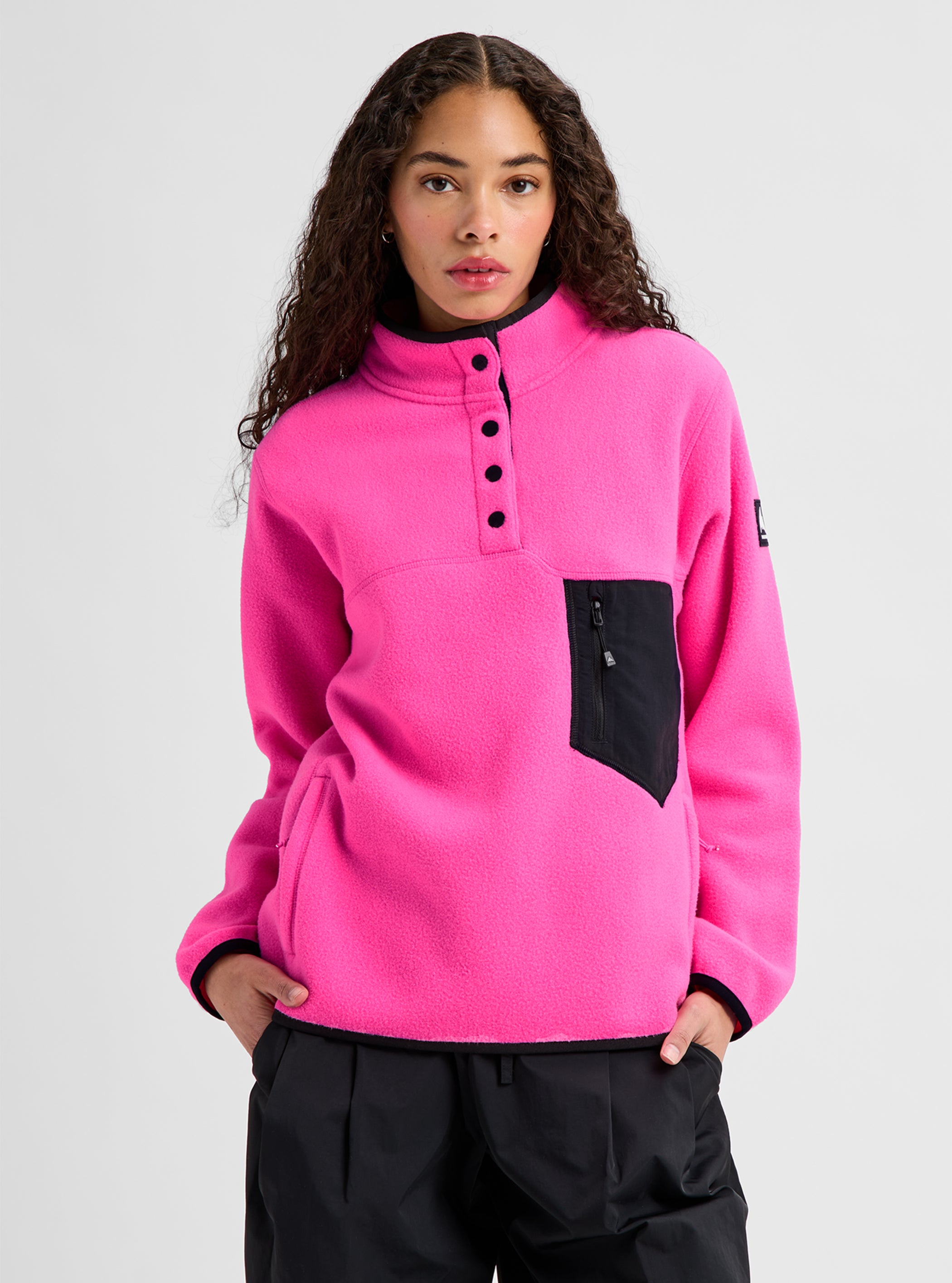 Product image of Women's Burton Cinder Pullover Fleece[Variant:Shockwave Pink / True Black]