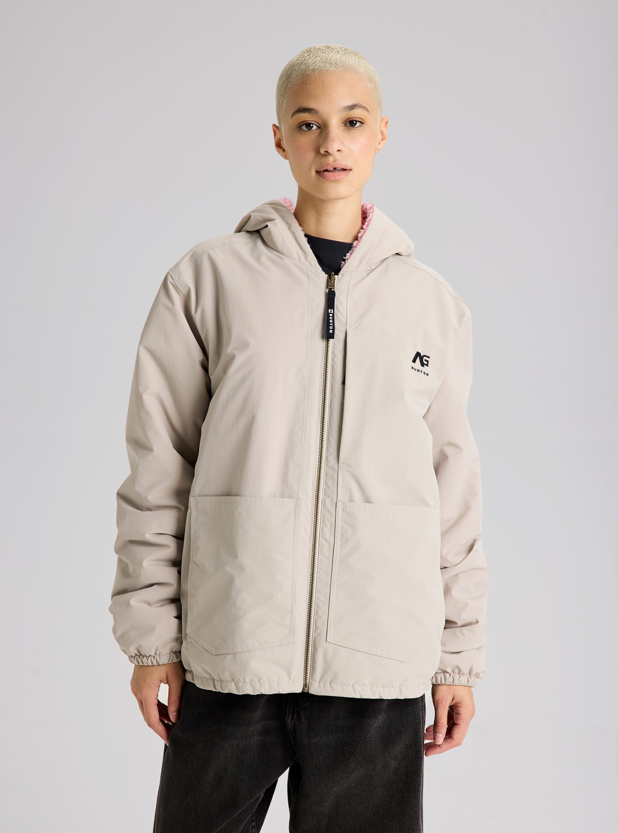 Product image of Burton AG Speakout Crewneck Shirt[Variant:Stone Grey / Plush Pink]