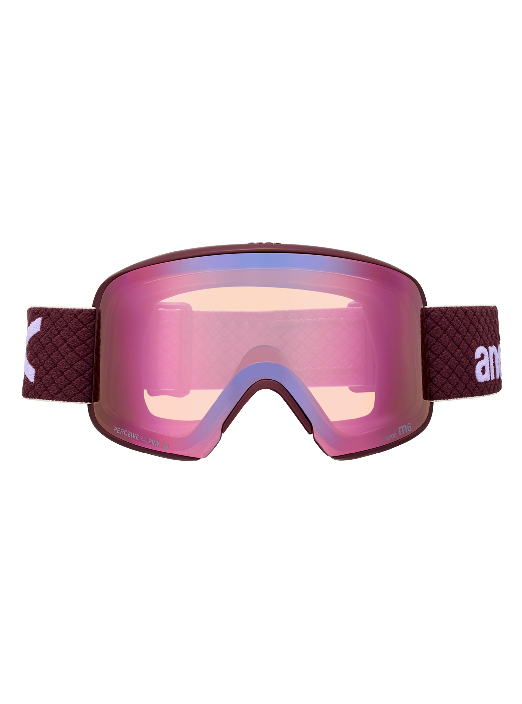 Product image of Anon M6 Goggles[Variant:Frame: Deep Cherry, Lens: Perceive Cloudy Pink (53% / S1), Spare Lens: Perceive Variable Blue (21% / S2)]