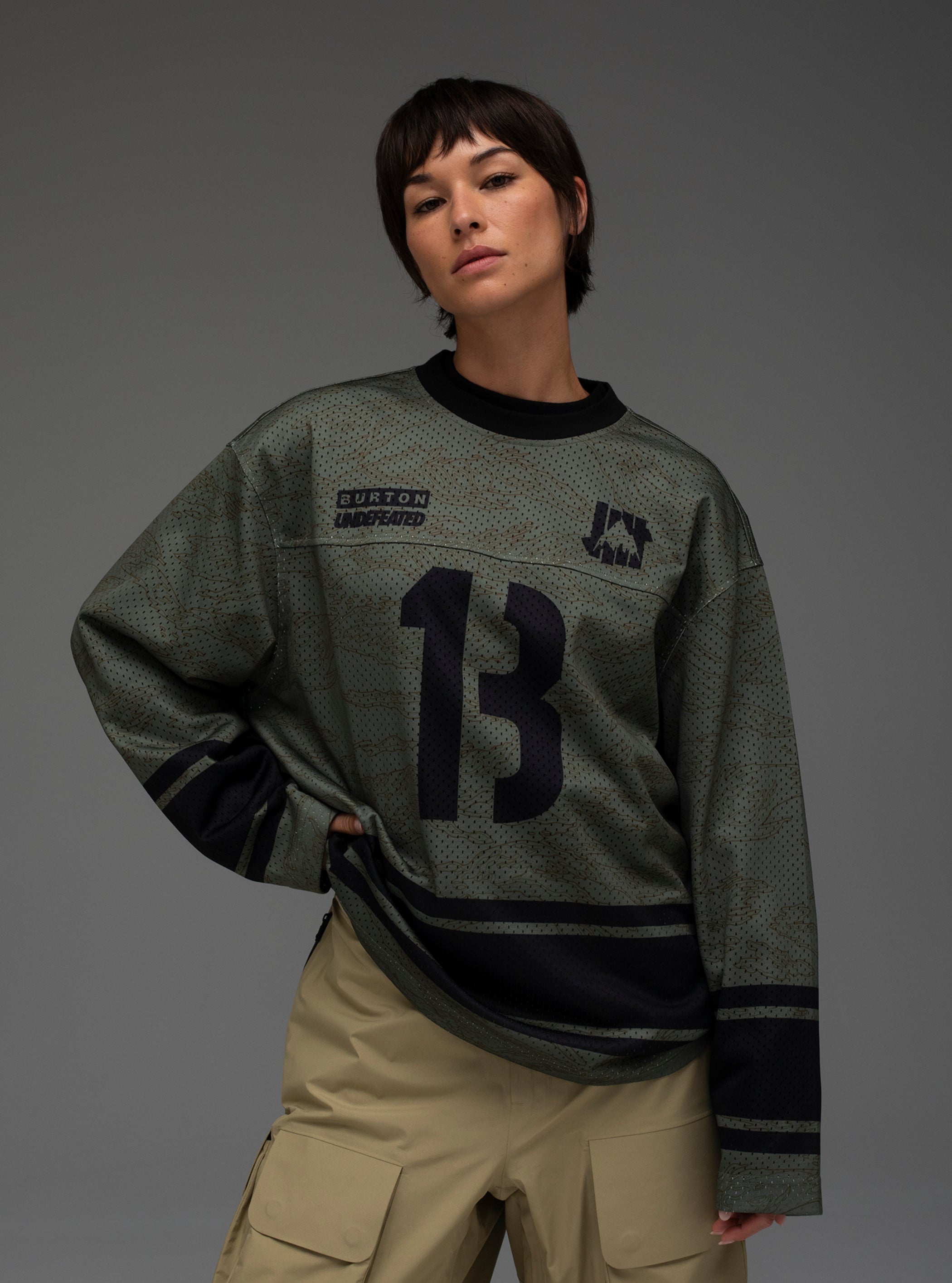 Product image of Men's Burton Undefeated Jersey Crewneck Sweatshirt[Variant:Olive Camo]