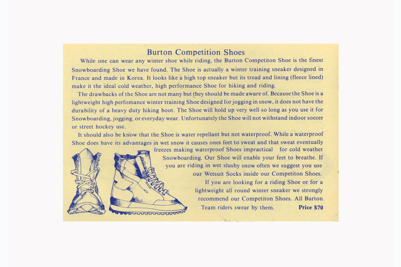 Old catalog clip out featuring the Burton Competition shoe